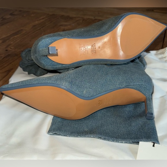 ZARA SLOUCHY DENIM BOOTS - Picture 15 of 16